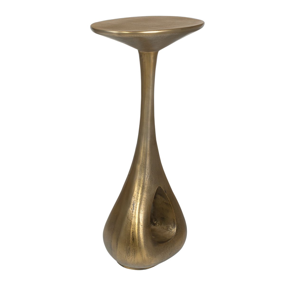 Side view of the Tolstoy Antique Brass Indoor-Outdoor Accent Table by Uttermost