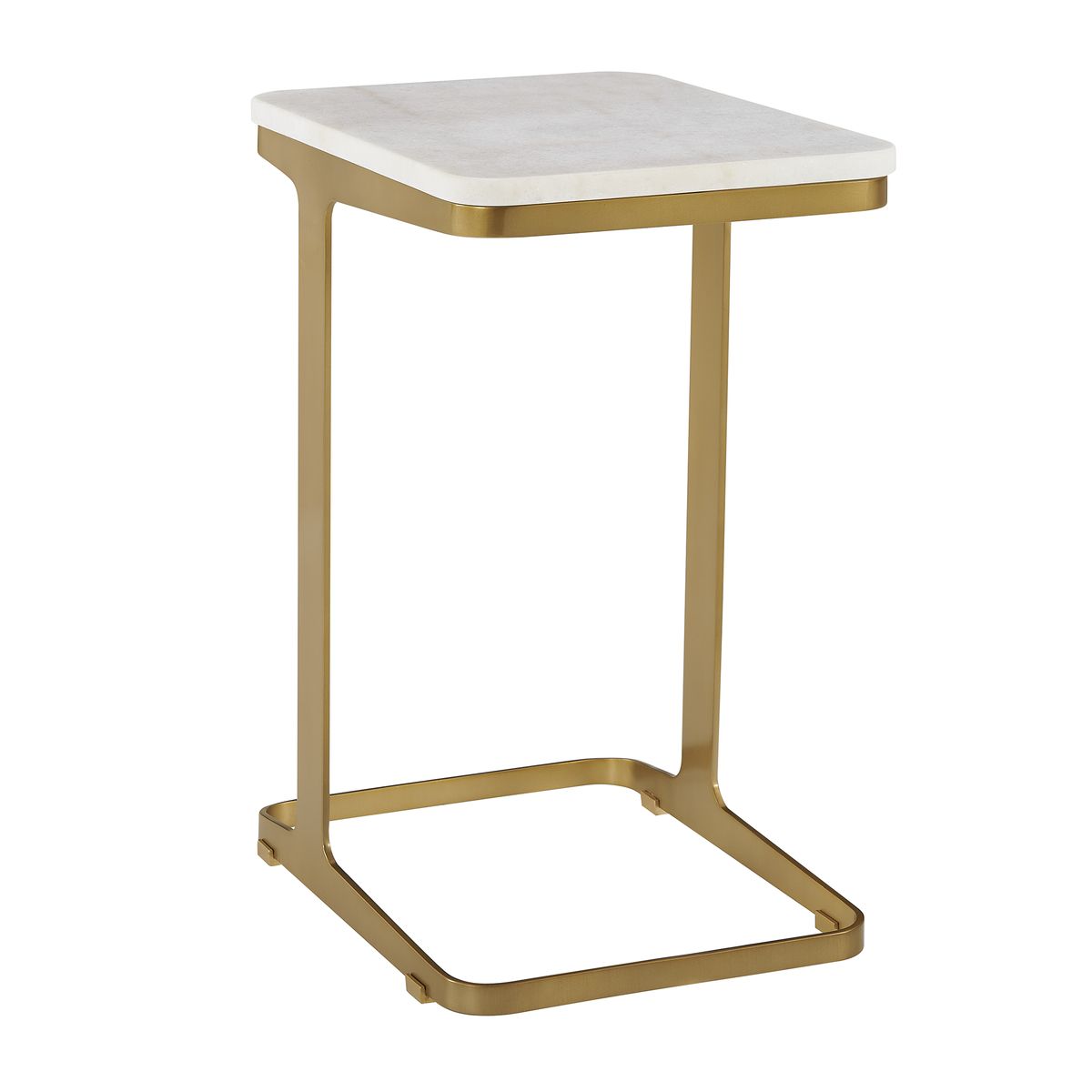 Alternate angle of the Tylan Brass and White Marble Accent Table by Uttermost