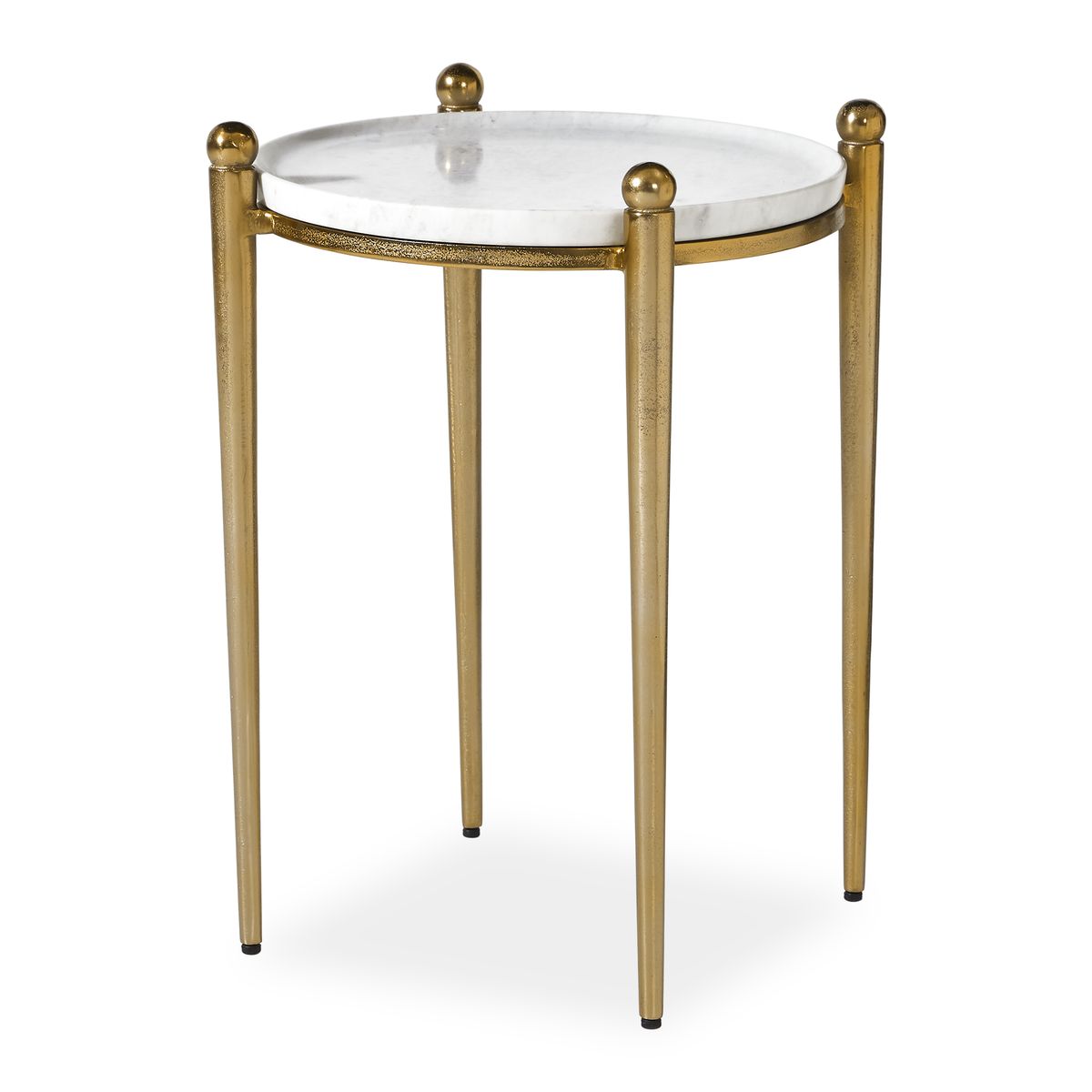 Detail view of the Nahunta Antique Brass Marble Accent Table finish and construction