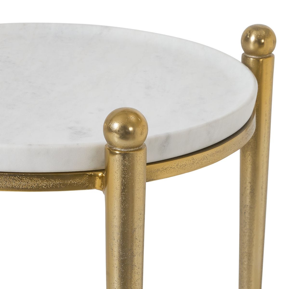 Side view of the Nahunta Antique Brass Marble Accent Table by Uttermost