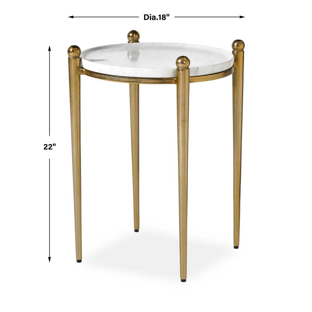 Dimension guide for the Nahunta Antique Brass Marble Accent Table