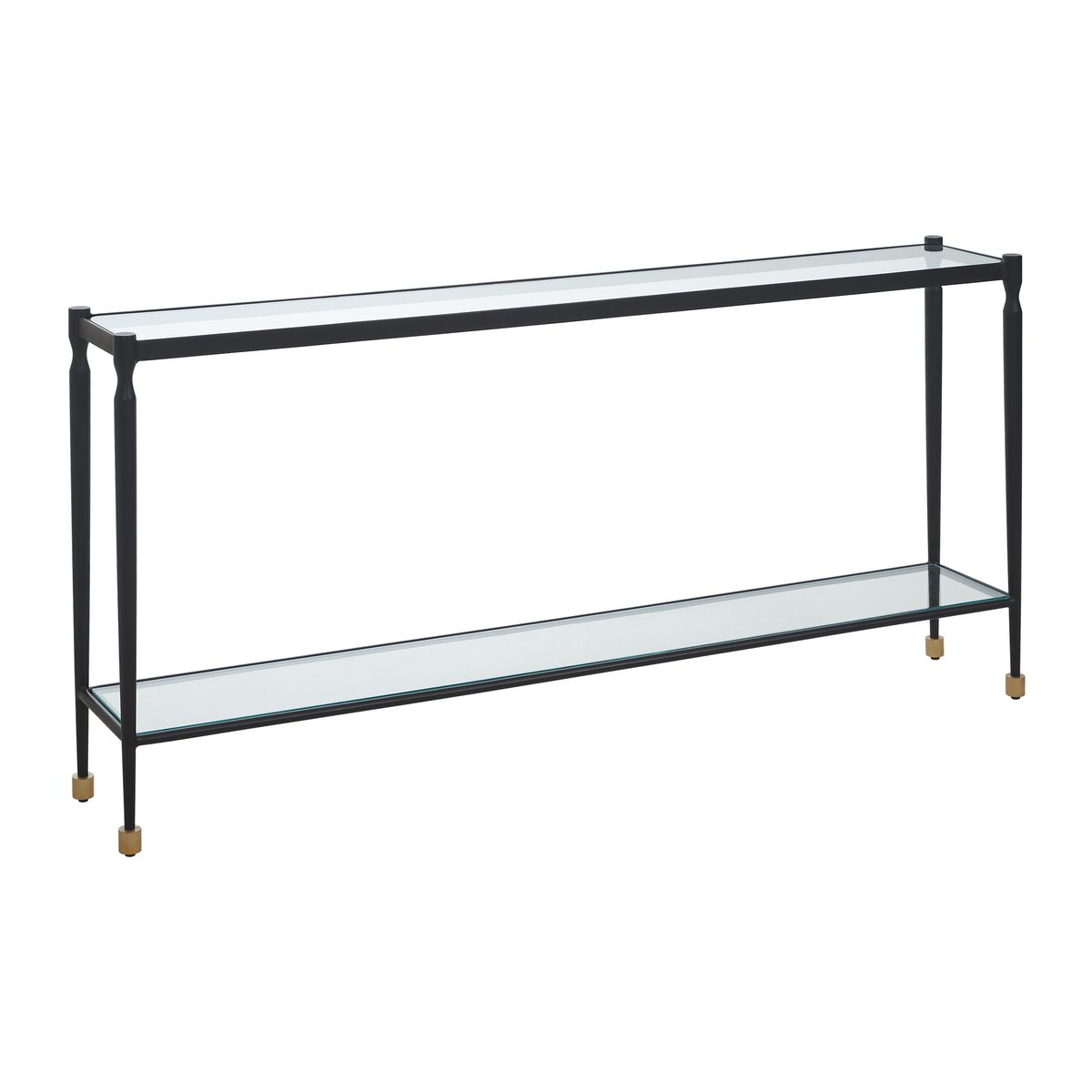 Detail view of the Javana Black Iron and Glass Console Table