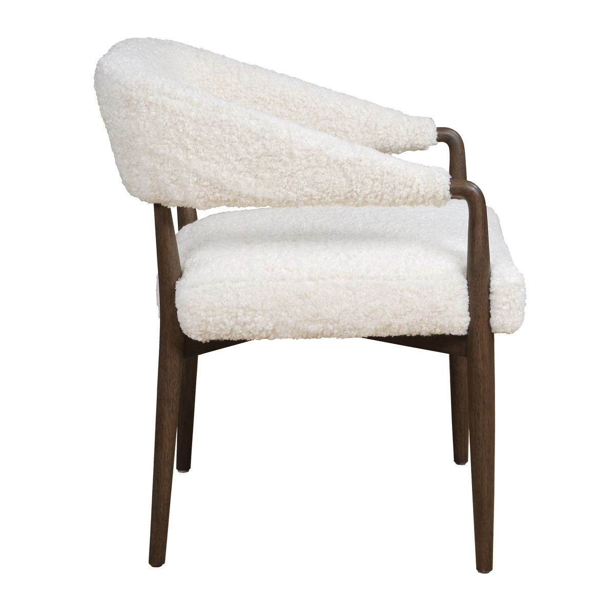Detail view of the Austell Dark Walnut Faux Shearling Dining Chair