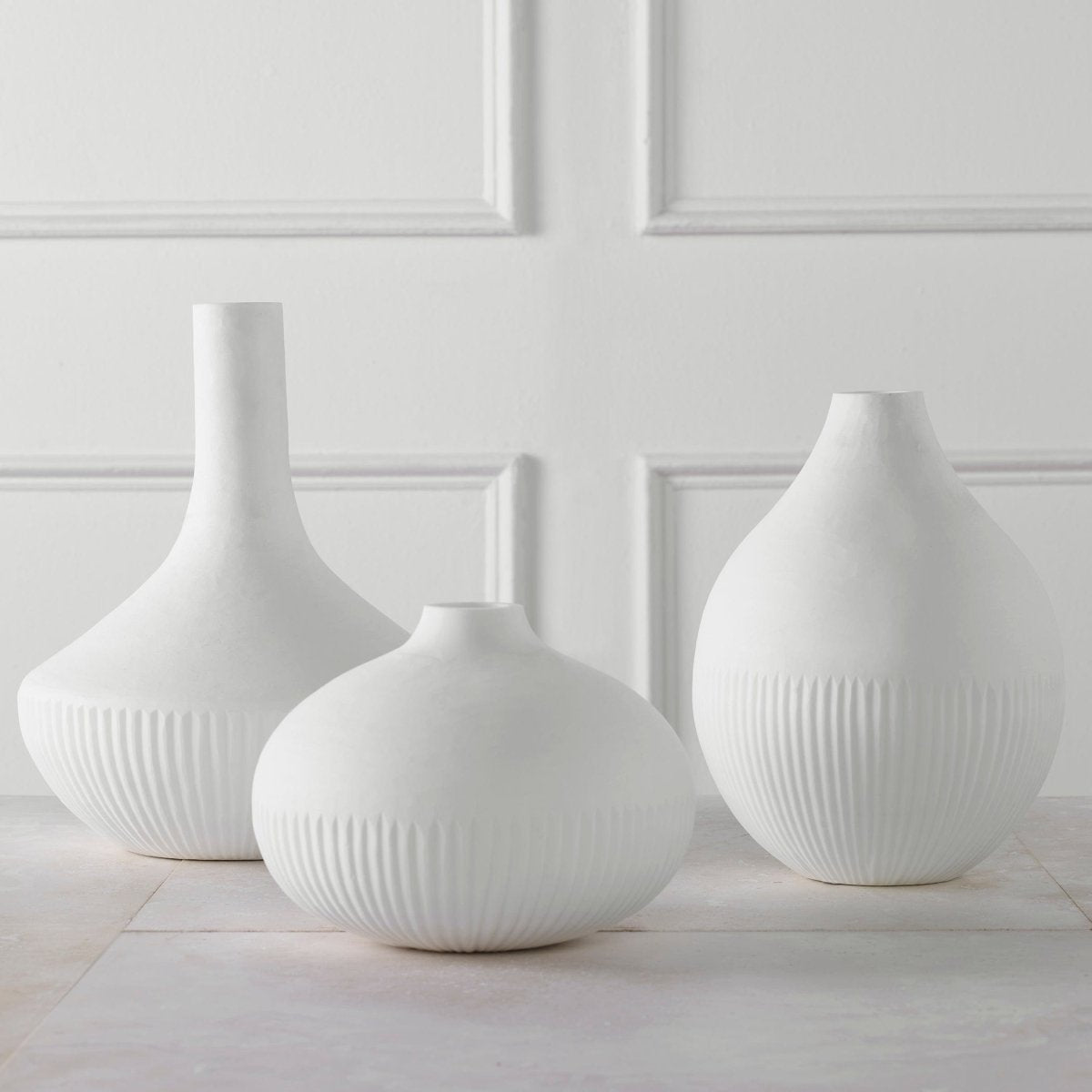 Apothecary Satin White Vases, Set/3 - Uttermost - Vases by Modest Hut