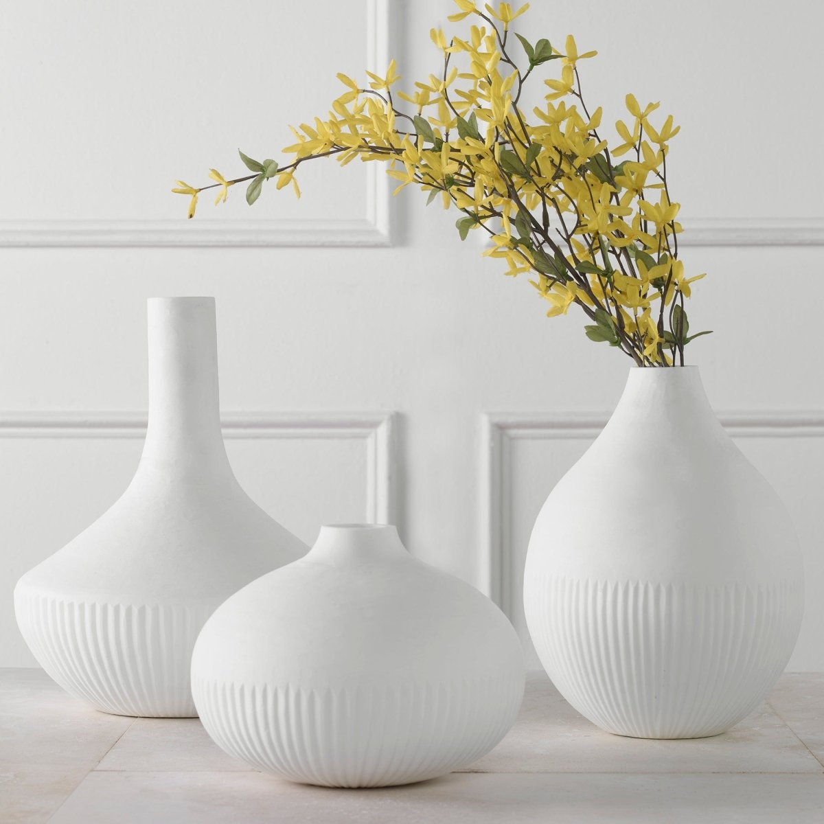 Apothecary Satin White Vases, Set/3 - Uttermost - Vases by Modest Hut