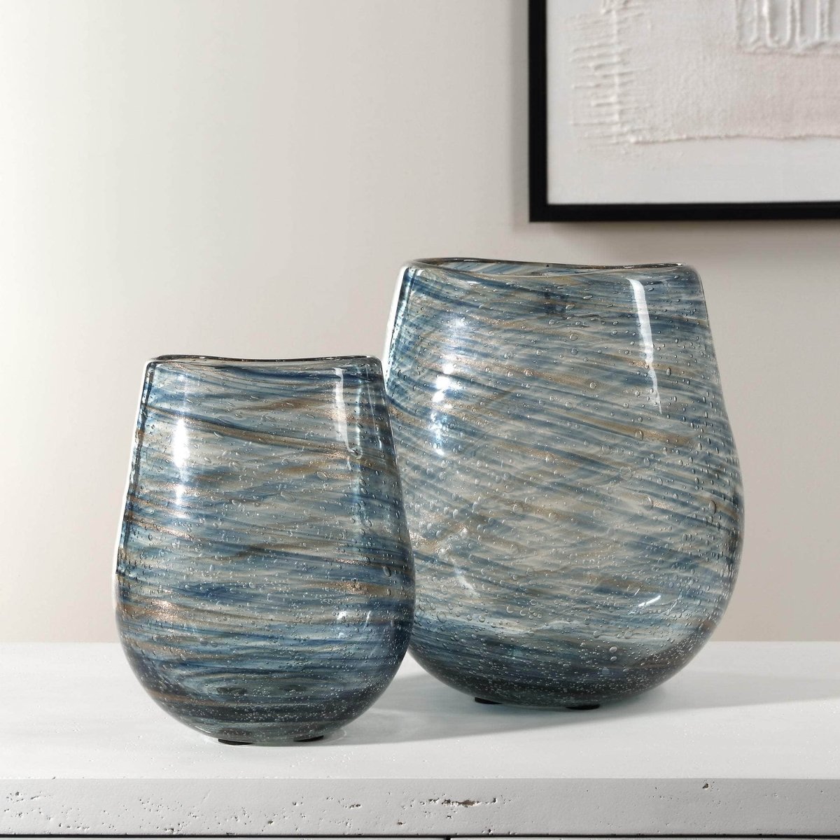 Aurora Swirl Glass Vases, S/2 - Uttermost - Vases by Modest Hut