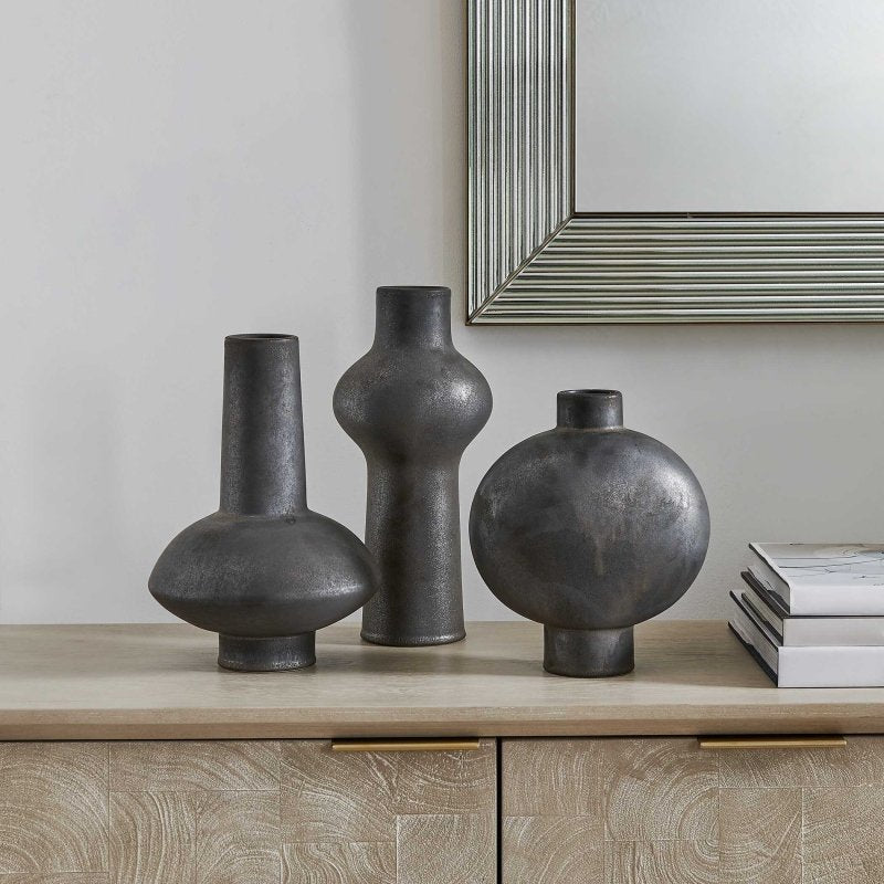 Charcoal Bloom Indoor-Outdoor Vases Set/3 - Vases