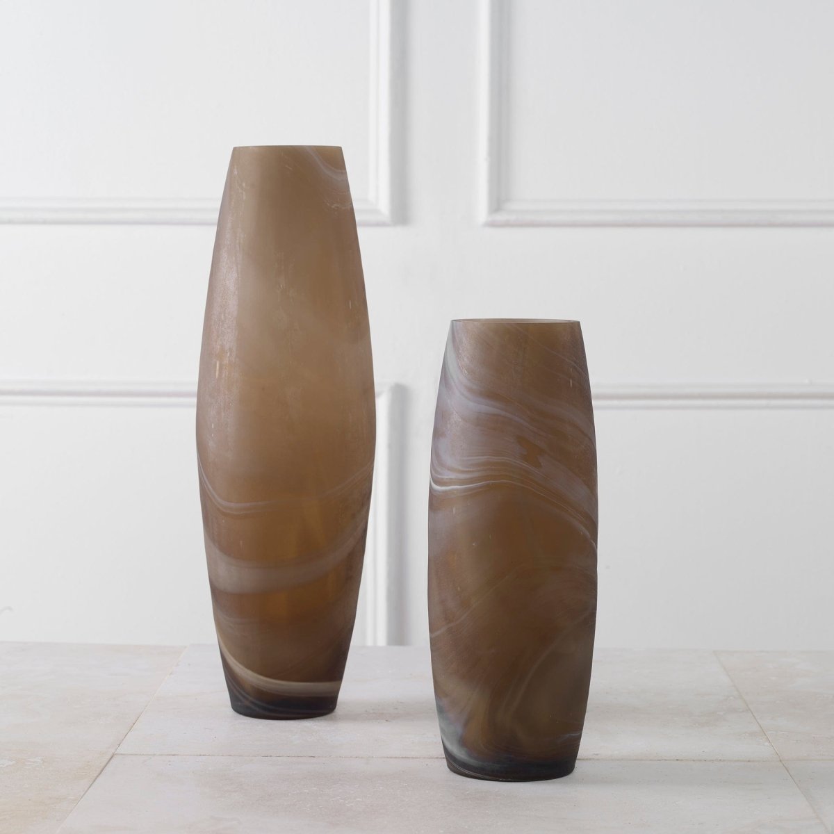 Delicate Swirl Caramel Glass Vases, Set/2 - Uttermost - Vases by Modest Hut