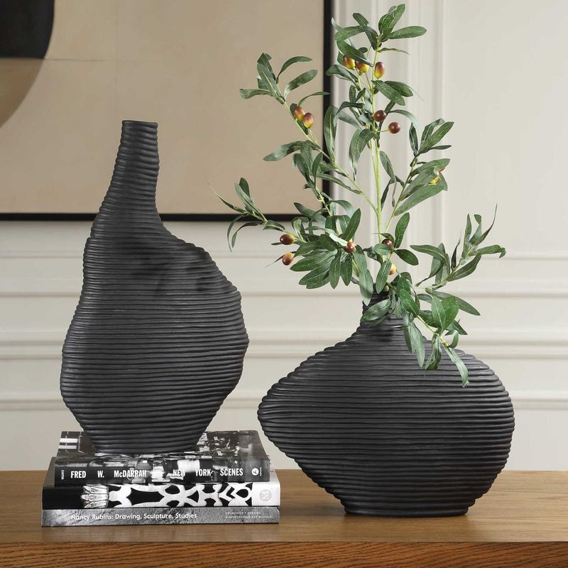 Duostacked Black Vases Set/2 - Uttermost - Vases by Modest Hut