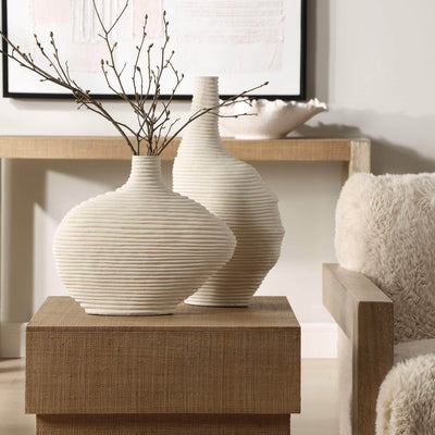 Duostacked Matte White Vases, S/2 - Uttermost - Vases by Modest Hut