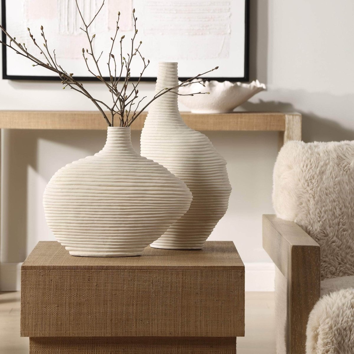 Duostacked Matte White Vases, S/2 - Uttermost - Vases by Modest Hut