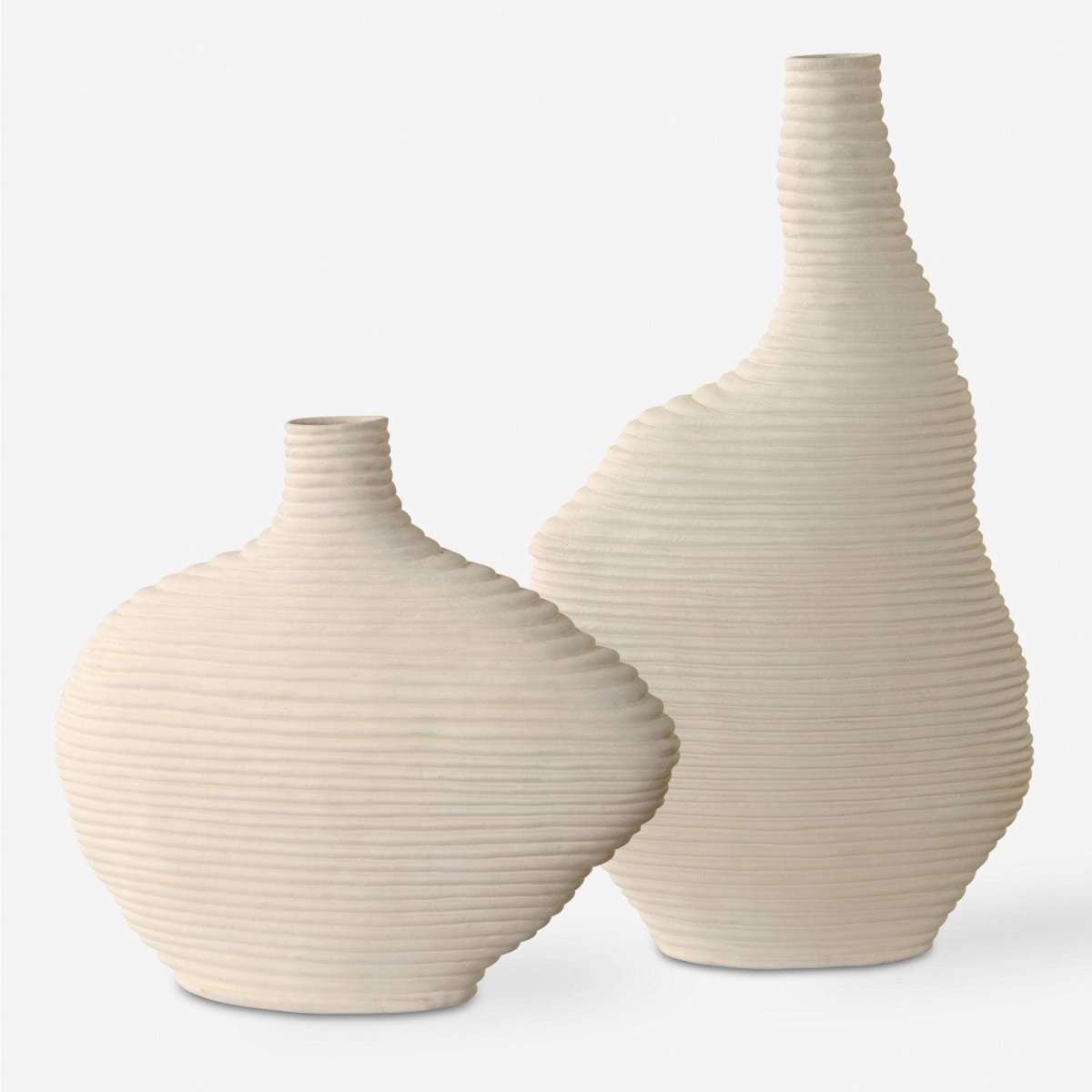 Duostacked Matte White Vases, S/2 - Uttermost - Vases by Modest Hut