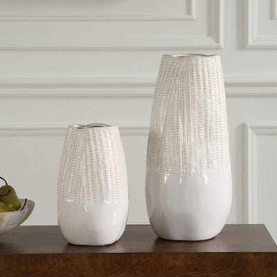 Echo Ridge White Vases Set/2 - Uttermost - Vases by Modest Hut