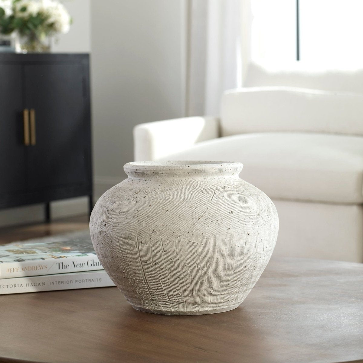 Floreana Round White Vase - Uttermost - Vases by Modest Hut