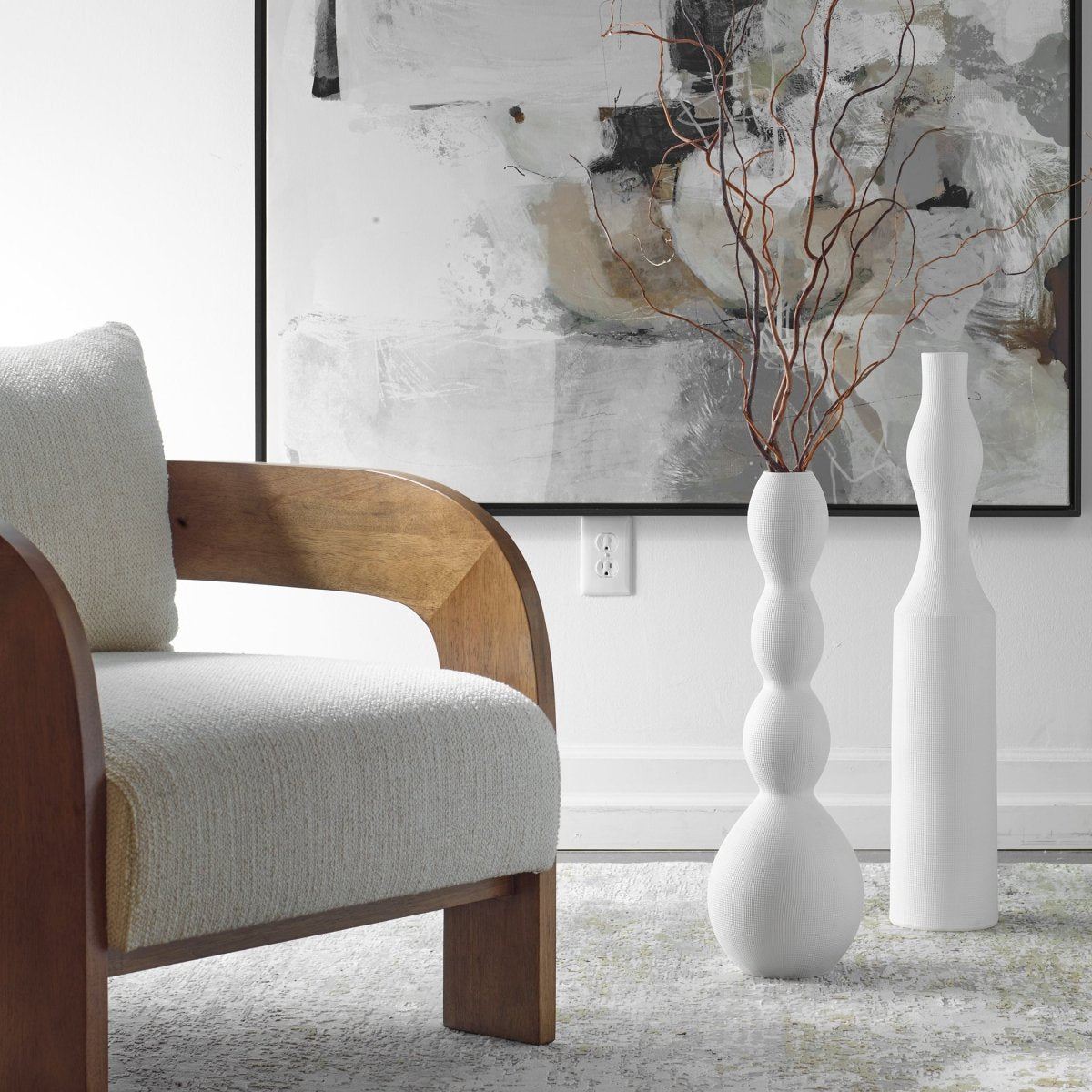 Forma White Ceramic Vases, Large, Set/2 - Uttermost - Vases by Modest Hut