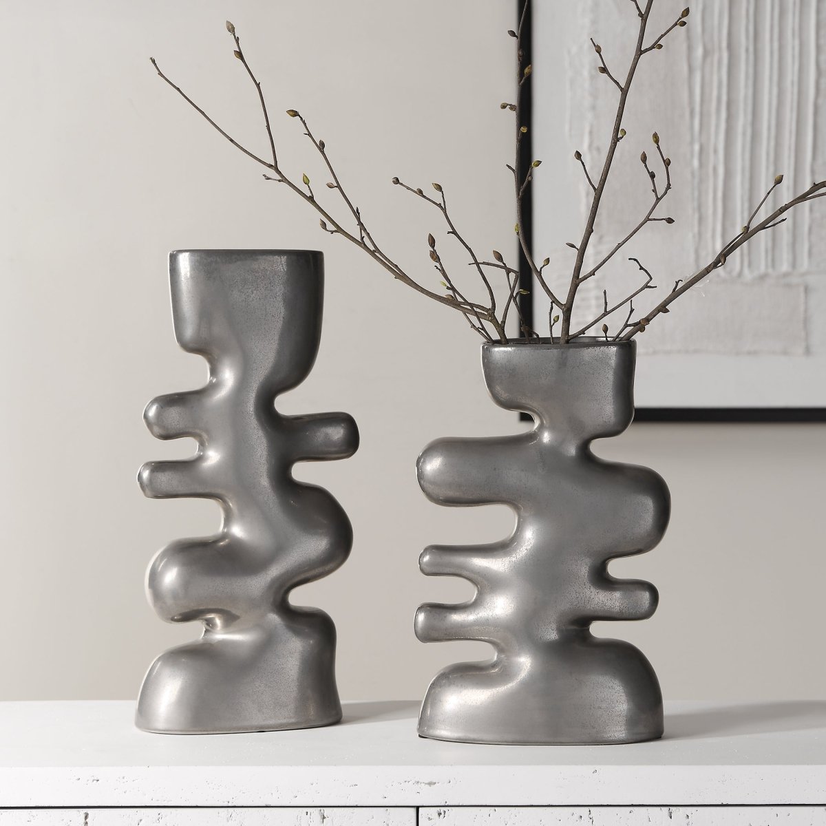 Free Flowing Nickel Vases Set/2 - Uttermost - Vases by Modest Hut