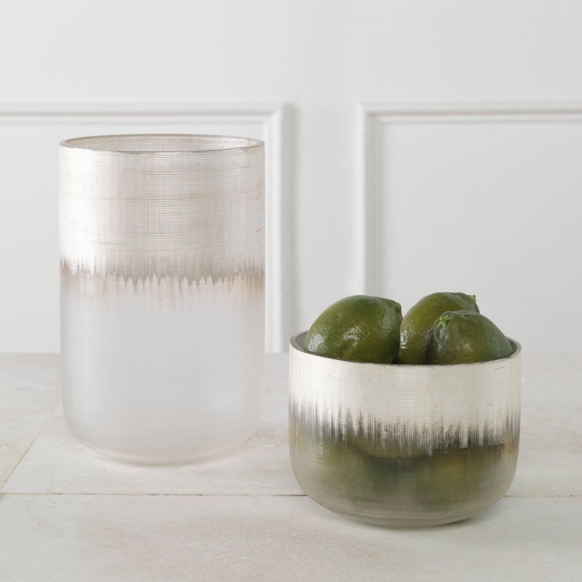 Frost Silver Drip Glass Vases, Set/2 - Uttermost - Vases by Modest Hut