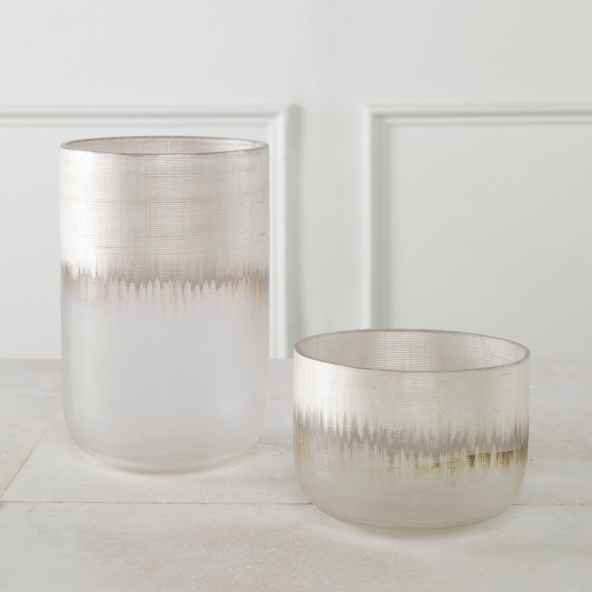 Frost Silver Drip Glass Vases, Set/2 - Uttermost - Vases by Modest Hut