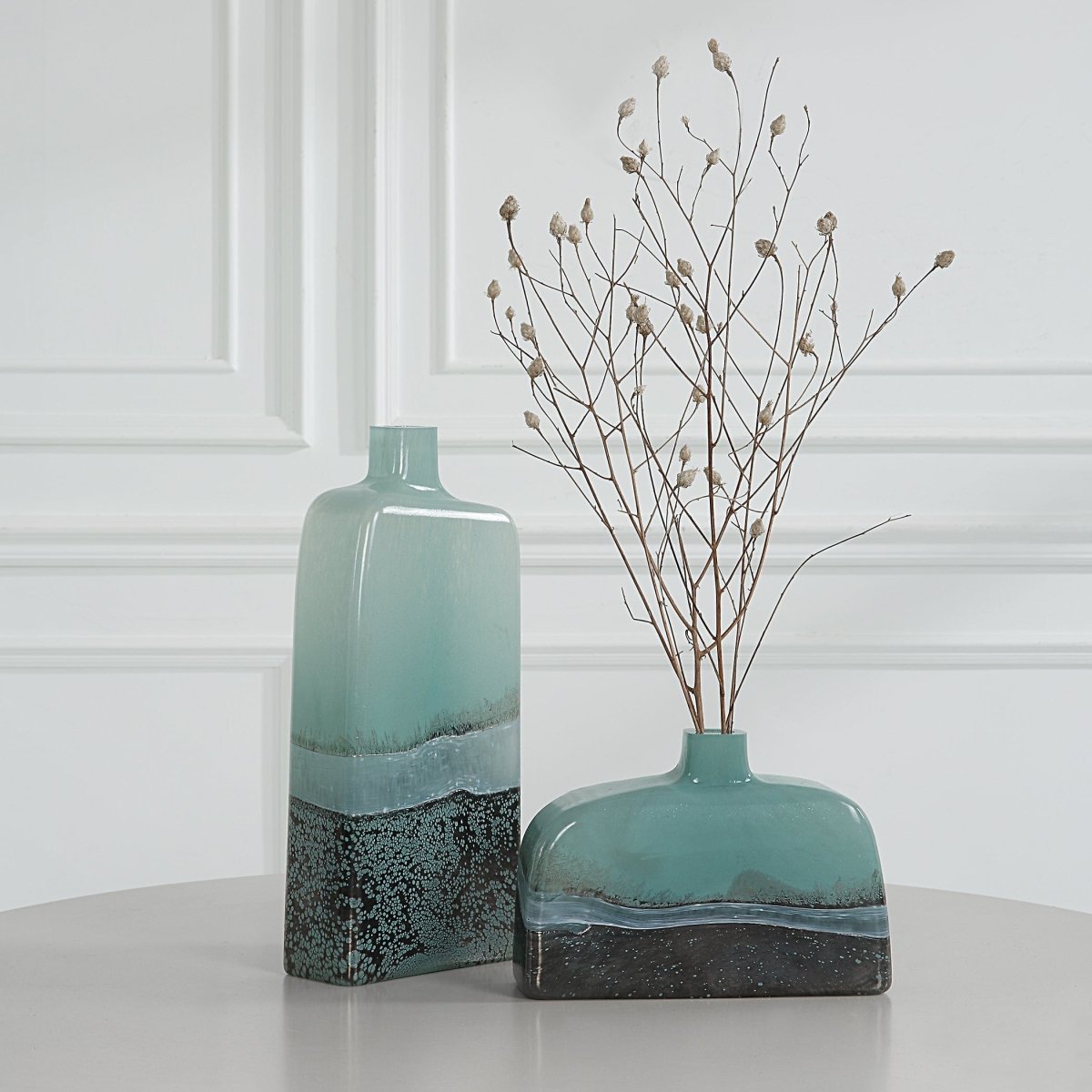 Fuze Aqua & Bronze Vases, Set Of 2 - Uttermost - Vases by Modest Hut