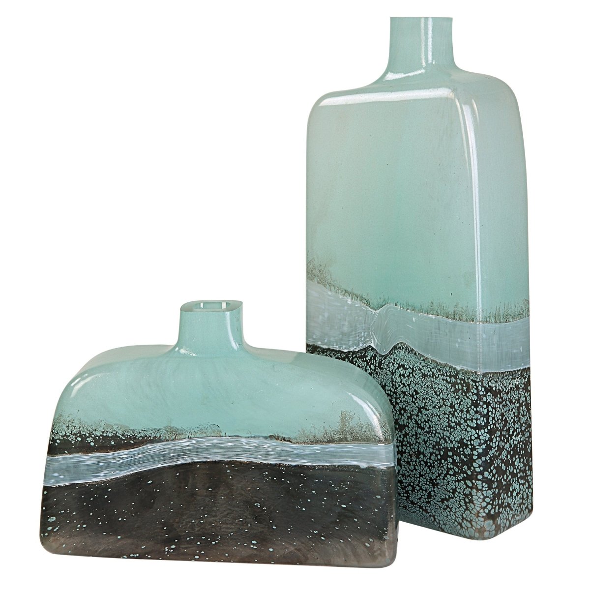 Fuze Aqua & Bronze Vases, Set Of 2 - Uttermost - Vases by Modest Hut