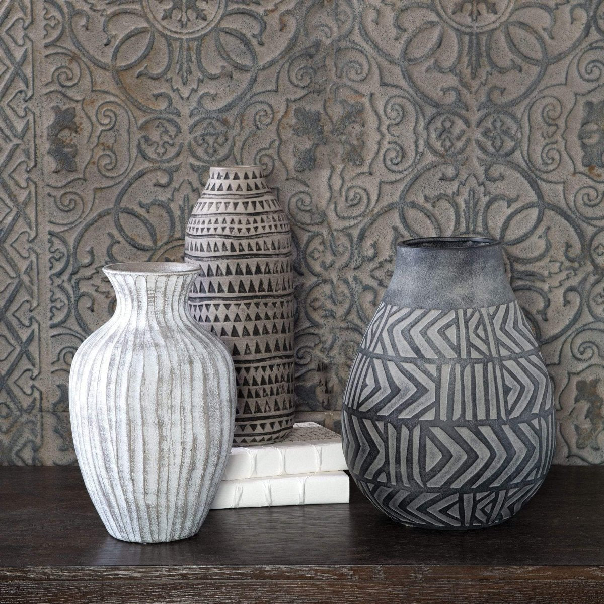 Geometric Patterned Natch Vases (S/3) - Uttermost - Vases by Modest Hut