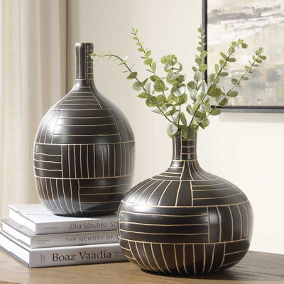 Graphite Stride Geometric Vases Set/2 - Uttermost - Vases by Modest Hut