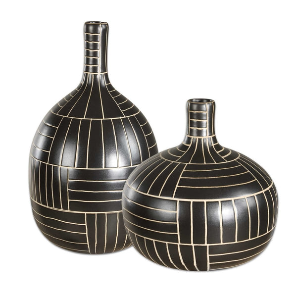 Graphite Stride Geometric Vases Set/2 - Uttermost - Vases by Modest Hut
