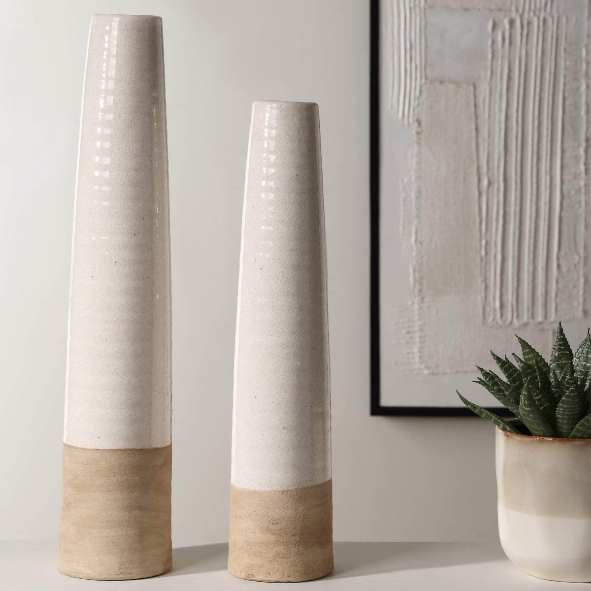 Ivory Sands Ceramic Vases, S/2 - Uttermost - Vases by Modest Hut