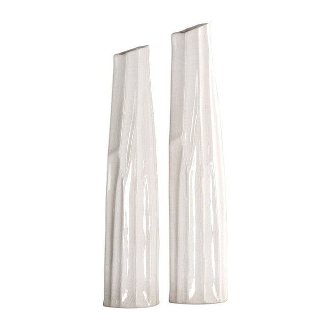 Kenlie Crackled White Vases (Set of 2) - Uttermost - Vases by Modest Hut