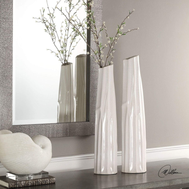 Kenlie Crackled White Vases (Set of 2) - Uttermost - Vases by Modest Hut