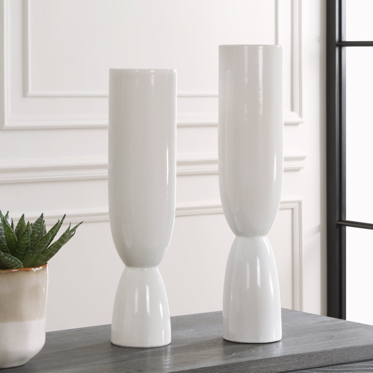 Kimist White Vases, S/2 - Uttermost - Vases by Modest Hut