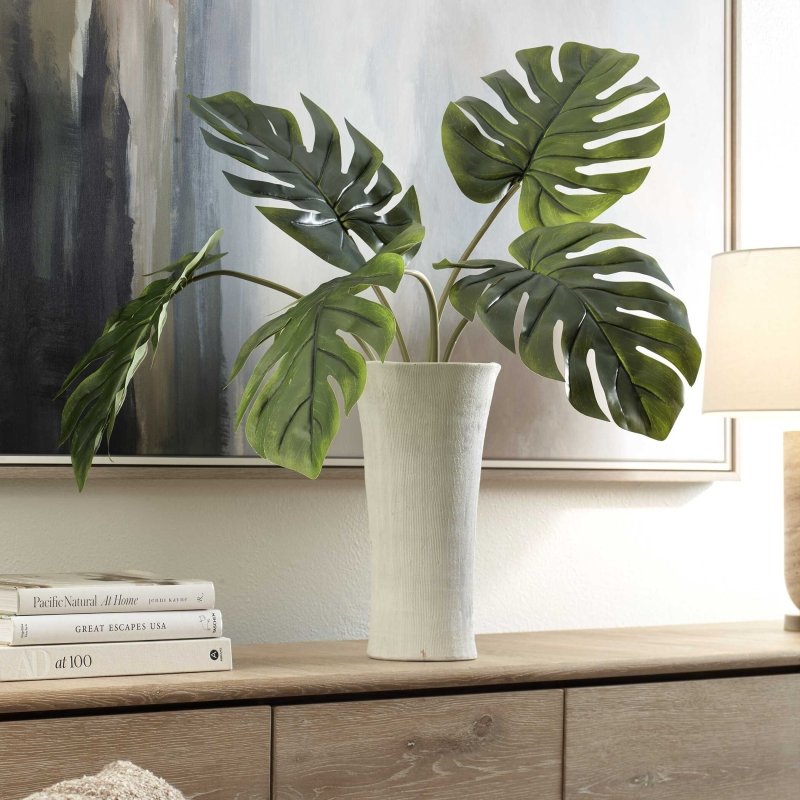 Muse Monstera White Vase Centerpiece - Vases