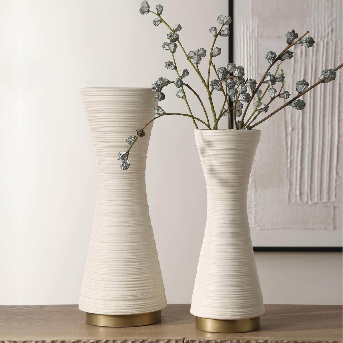 Ridgeline White Vases, S/2 - Uttermost - Vases by Modest Hut