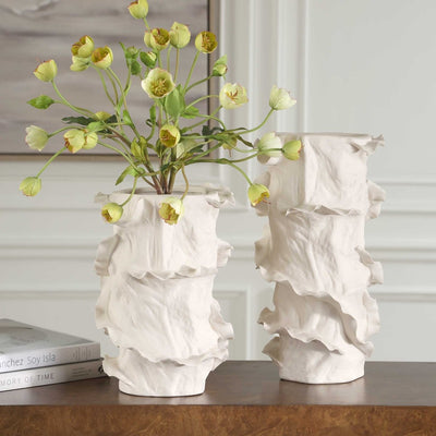 Ripple Crest White Vases Set/2 - Uttermost - Vases by Modest Hut