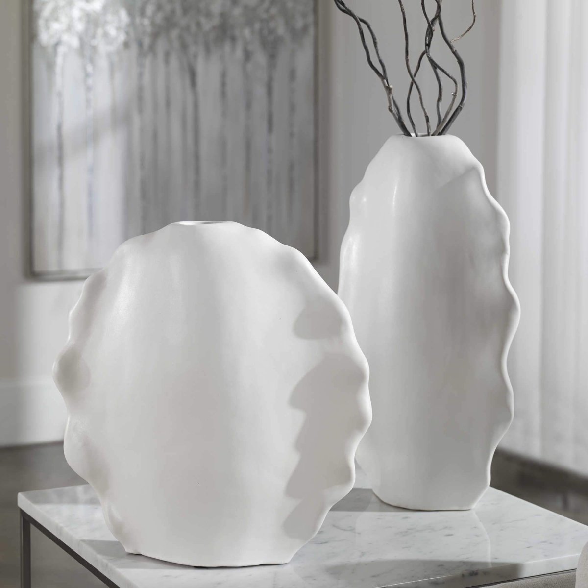 Ruffled Feathers Modern White Vases, S/2 - Uttermost - Vases by Modest Hut