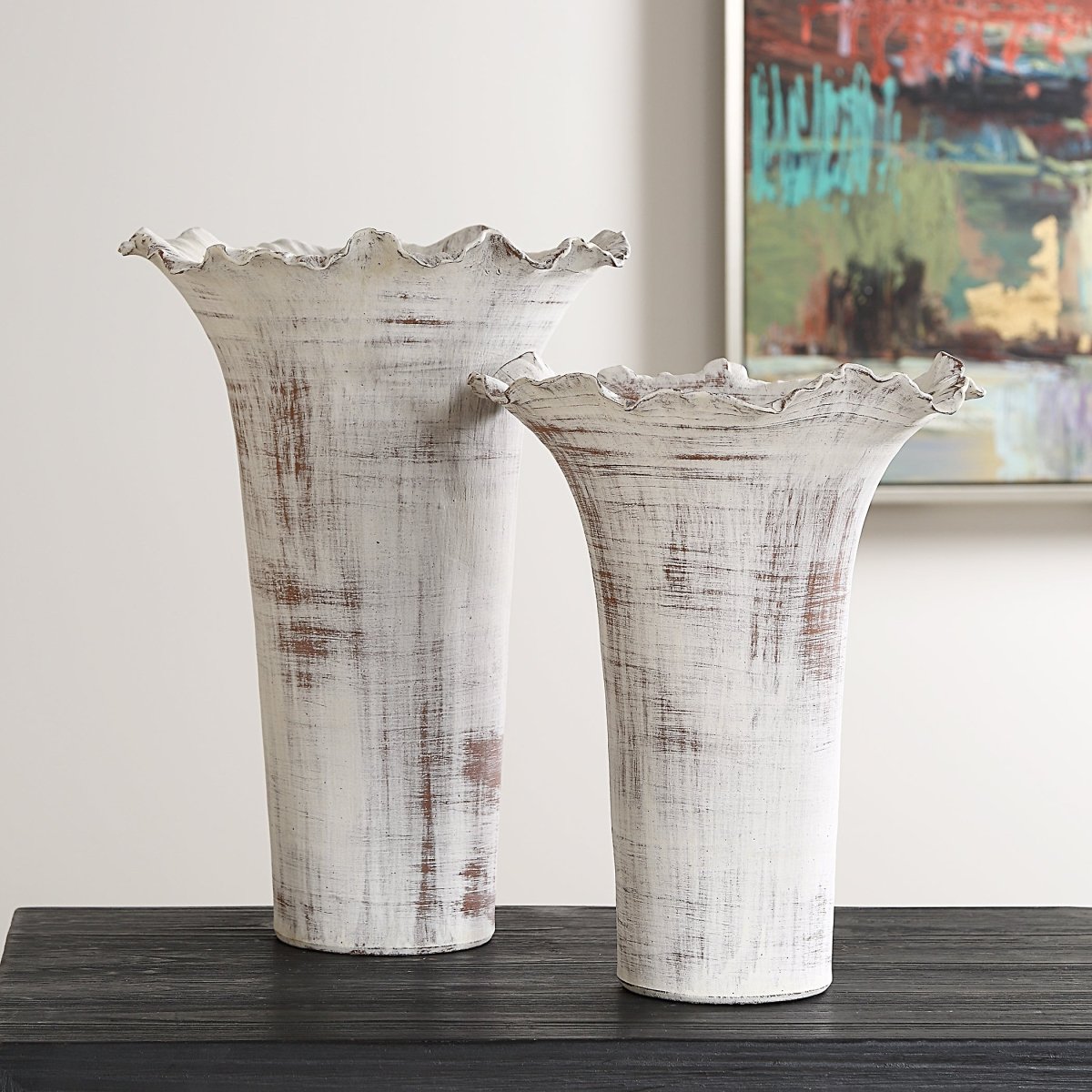 Ruffled Petal White Vases Set/2 - Uttermost - Vases by Modest Hut