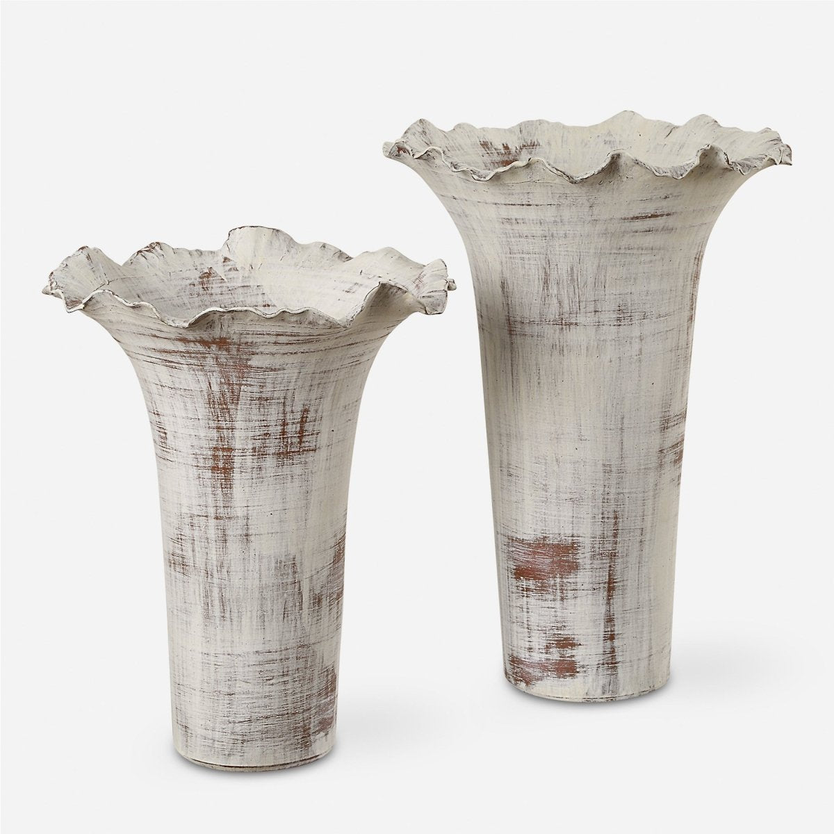 Ruffled Petal White Vases Set/2 - Uttermost - Vases by Modest Hut