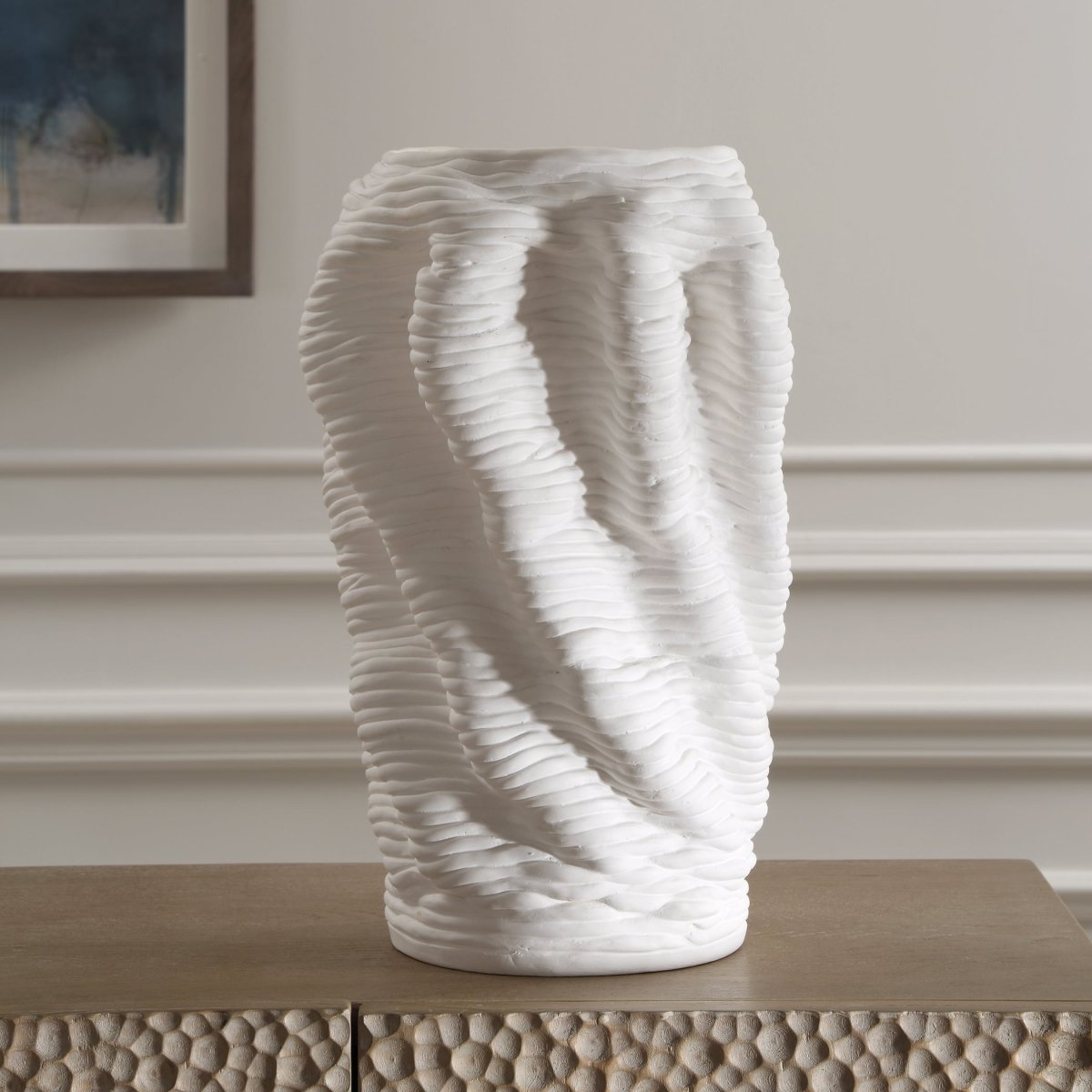 Stratified Matte White Vase - Uttermost - Vases by Modest Hut