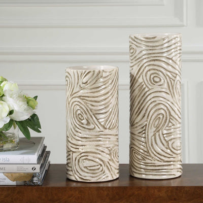 Timber Swirl Earth Tone Vases Set/2 - Uttermost - Vases by Modest Hut