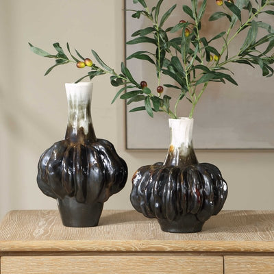 Umbrian White & Brown Gourd Vases Set/2 - Vases