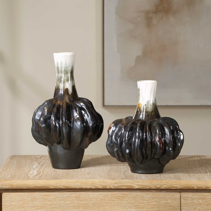 Umbrian White & Brown Gourd Vases Set/2 - Vases