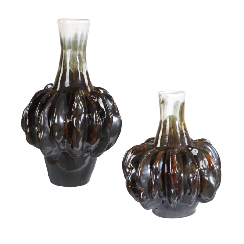 Umbrian White & Brown Gourd Vases Set/2 - Vases