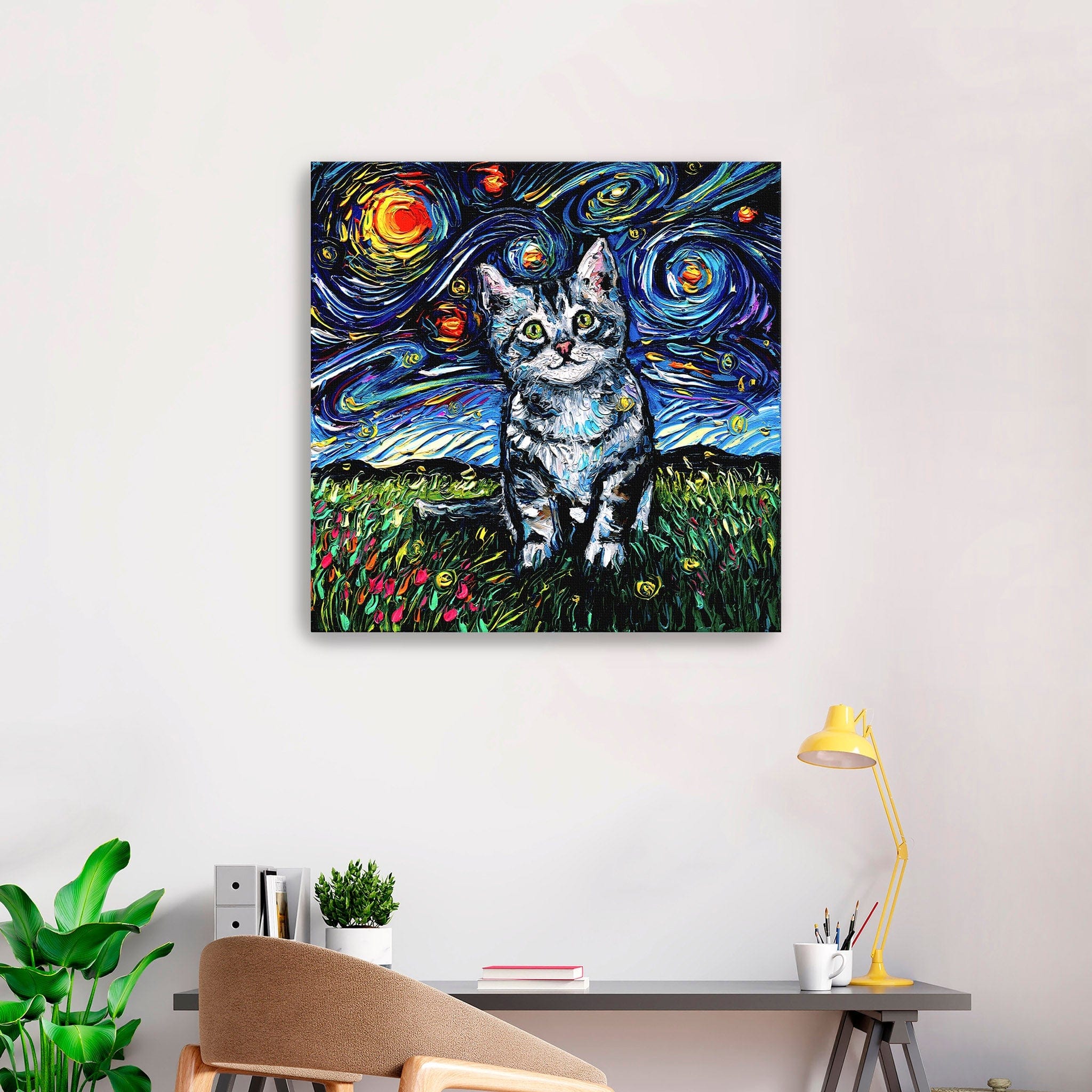 Gray Tabby Kitten Night Canvas Wall Art Lumaprints