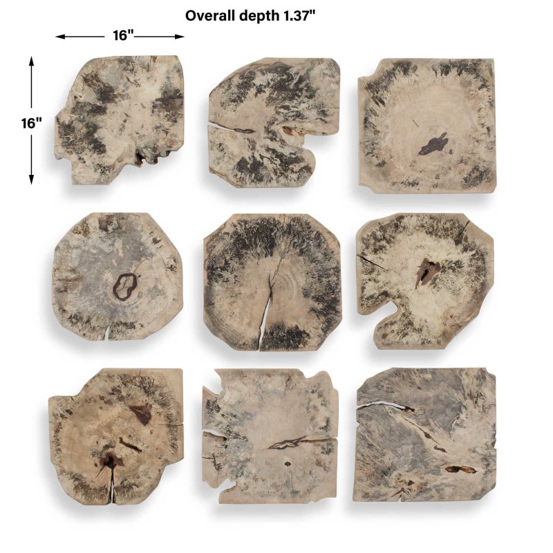 Bahati Wood Bleached Wall Decor Set 9 by Uttermost dimensions diagram