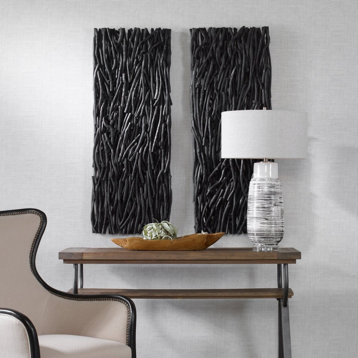 Gathered Teak Black Wood Wall Decor - Uttermost - Wood Wall Decor by Modest Hut