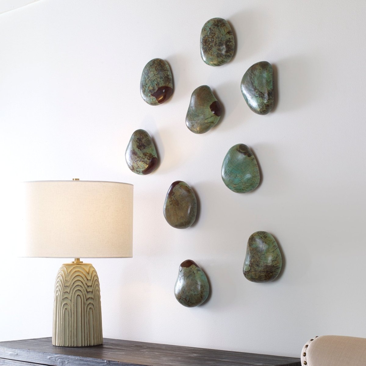 Pebbles Aqua Wood Wall Decor, S/9 - Uttermost - Wood Wall Decor by Modest Hut