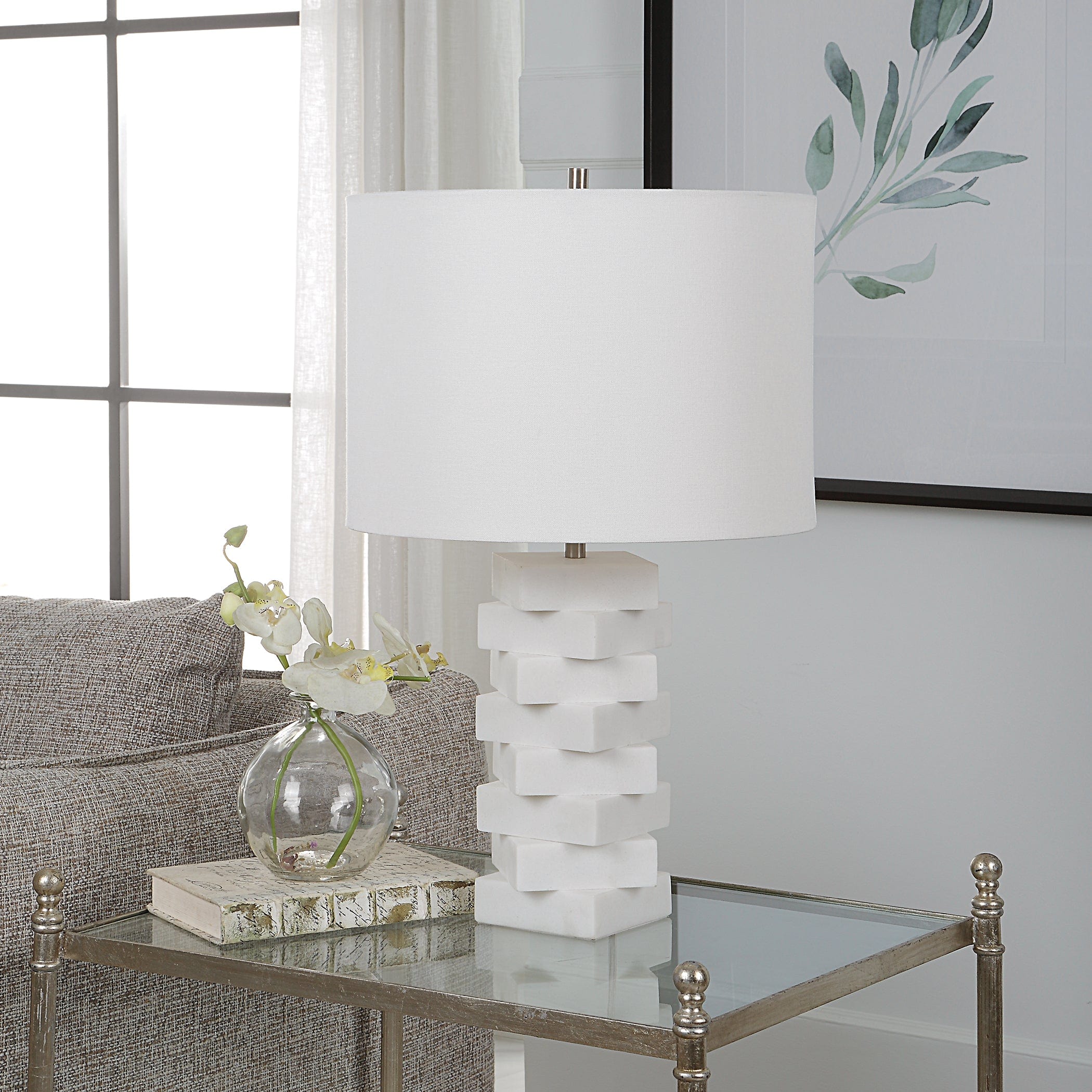 Ascent White Geometric Table Lamp Uttermost