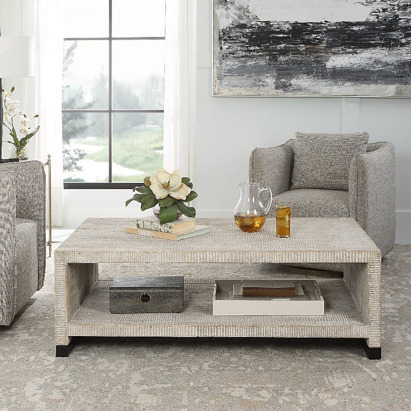 Bosk White Washed Coffee Table Uttermost