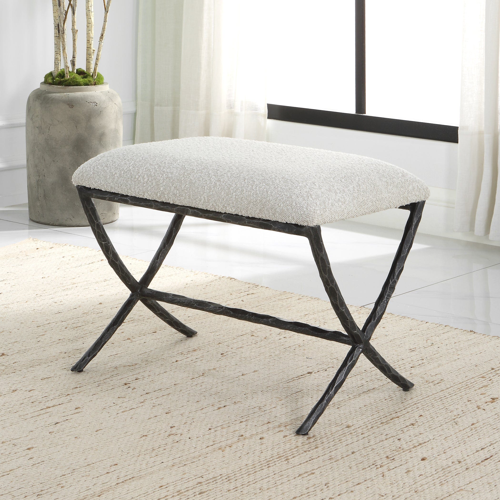 Brisby Gray Fabric Small Bench Uttermost