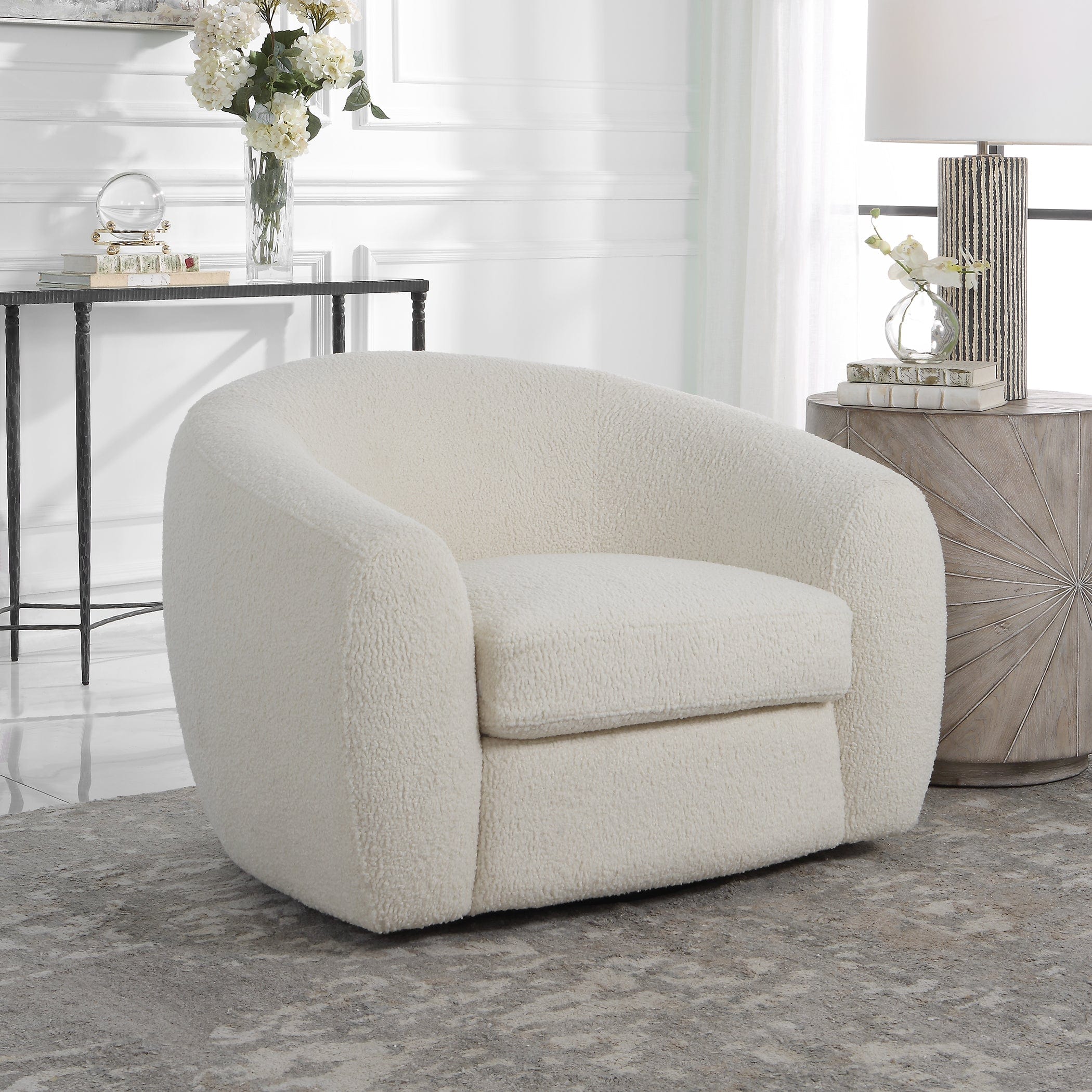 Capra  Art Deco White Swivel Chair Uttermost